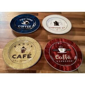 Sakura Coffee Break Salad Dessert Plates Set Of 4 Coffee Themed Plates 8.25”